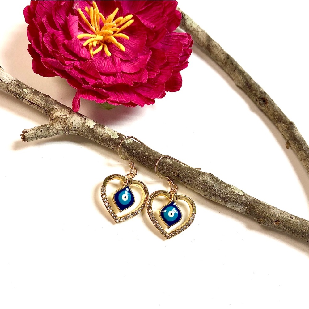 Evil Eye Earrings, Hamsa, Heart, Protection, Boho - Picture 3 of 11